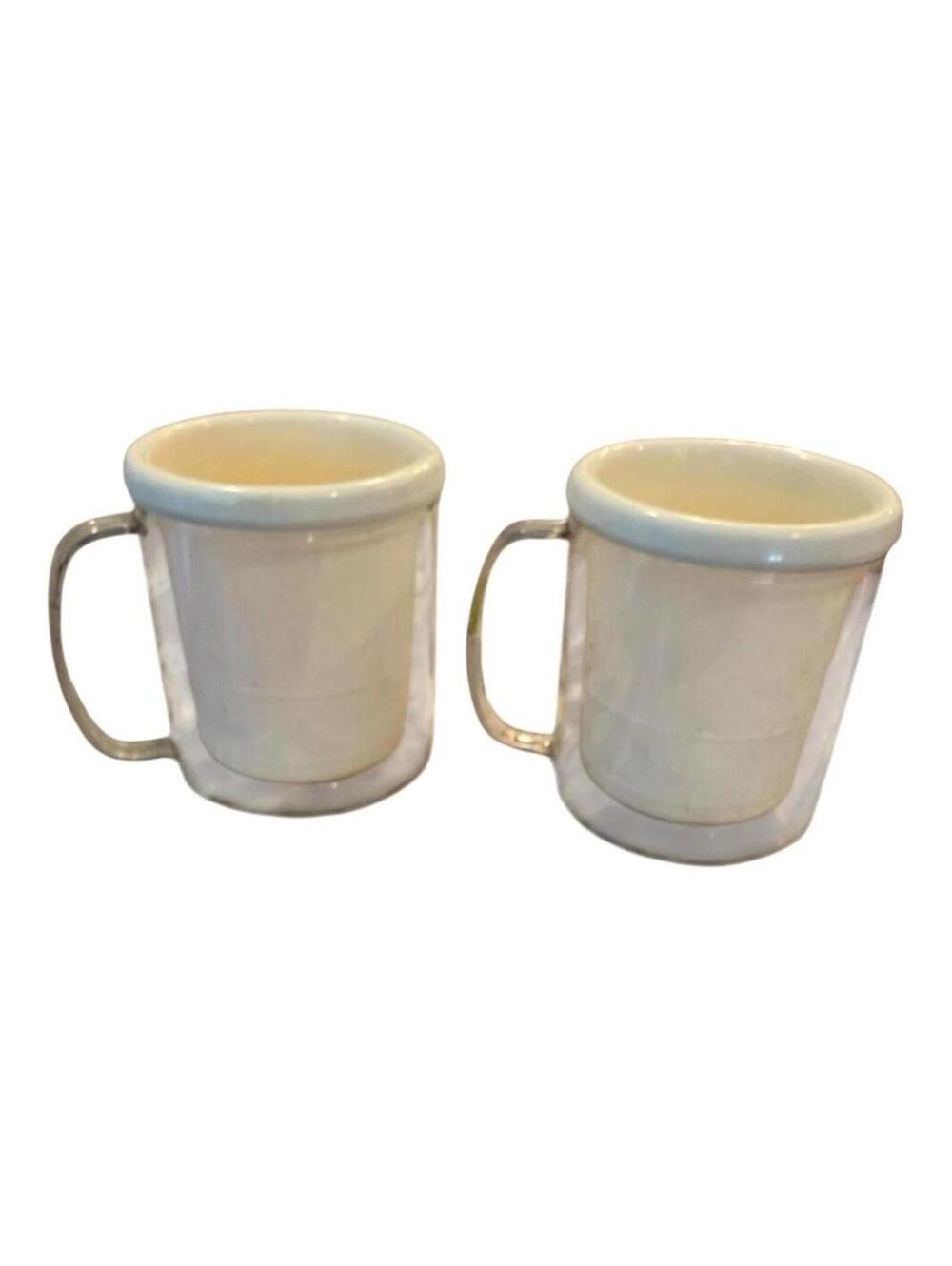 Lot of 2 Vintage Insulated Thermal Coffee Mugs Cups Set White DIY Art